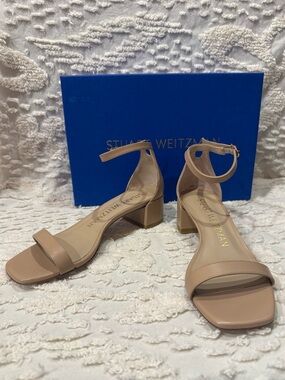 Stuart Weitzman Beige Ankle-Strap Block Heel Sandals 625